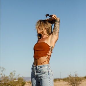 Kendall & Kylie Brown Strapless Crop Top Size Small